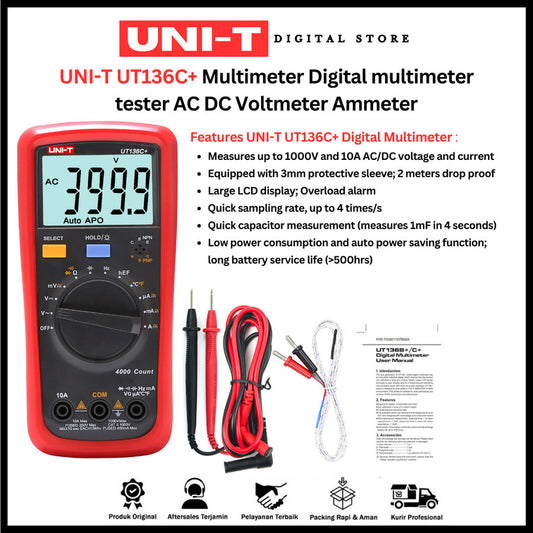 UNI-T UT136C+ Multimeter Digital Penguji Multimeter AC DC Voltmeter Ammeter UT136C+