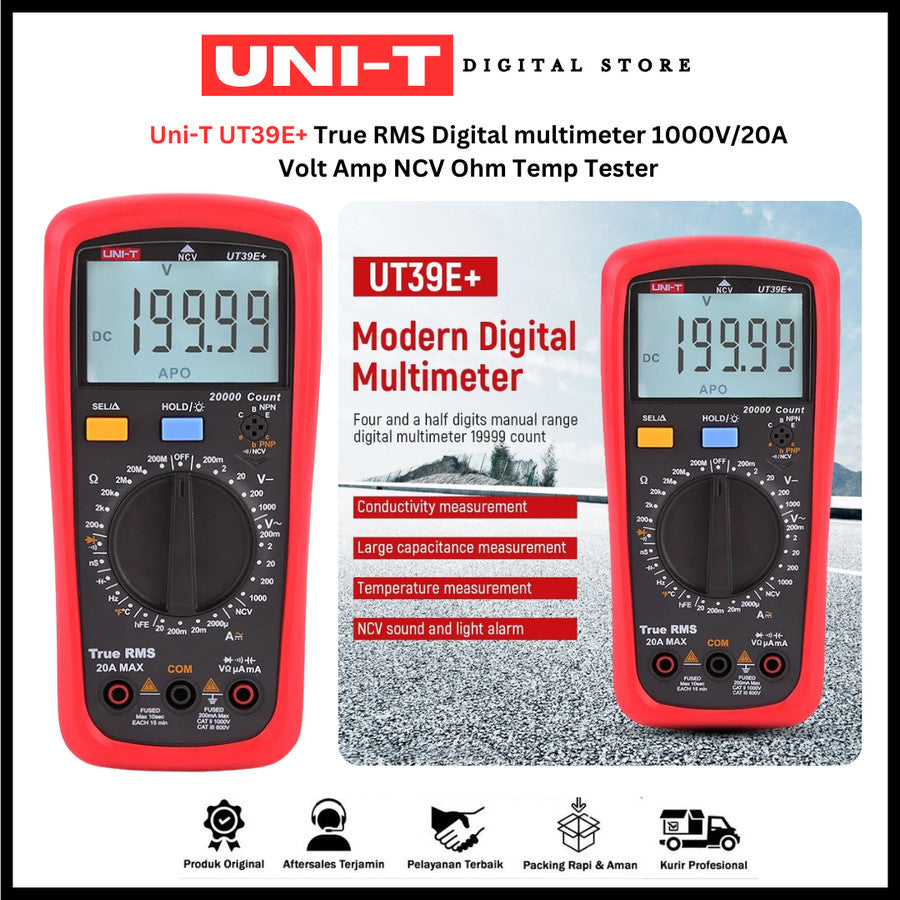 UNI-T UT39E+ AC/DC 20A 1000V Handheld Digital Multimeter - Penguji Suhu UT39E+