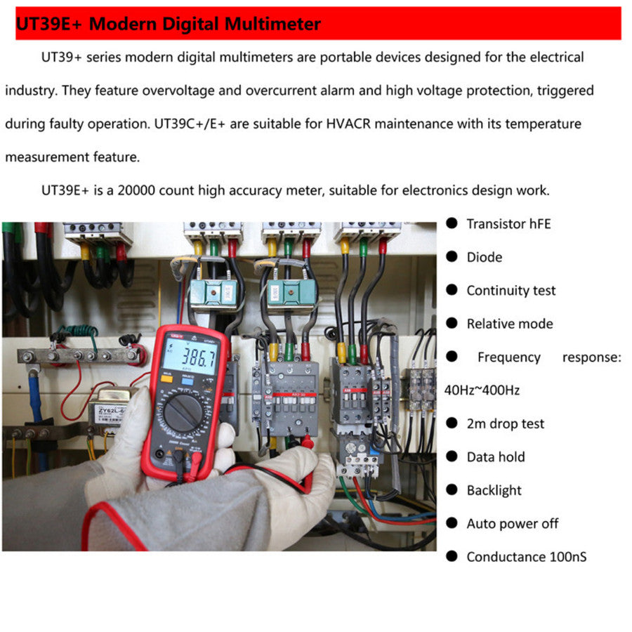 UNI-T UT39E+ AC/DC 20A 1000V Handheld Digital Multimeter - Penguji Suhu UT39E+