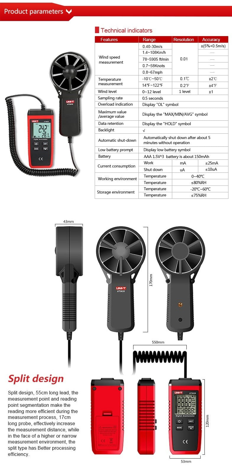 UNI-T UT363S Digital Anemometer - UNI-T UT363S